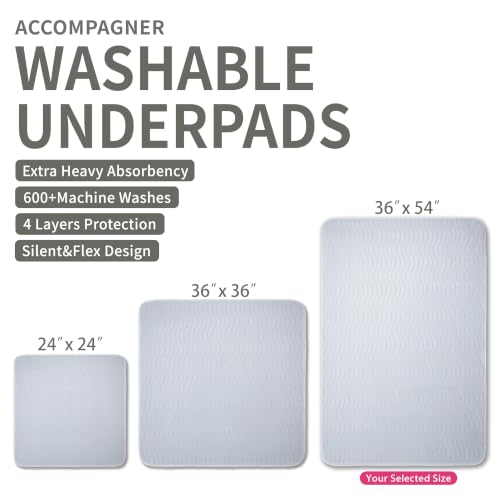 Image of Accompagner Incontinence Bed Pads Washable Waterproof Underpads 36 inchx54 inch 2pc | 4-Layer Heavy-Absorbency Reusable Pee Pads for Adults, Kids, Elderly, Dogs, Bedridden, Bedwetting, Nursing, Sofa (Pearl Gray)