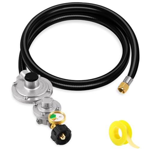 Detoypapa 5FT 2 Stage Propane Regulator with Hose & Gauge, QCC1/Type1 Tank Connection, 3/8' Female...