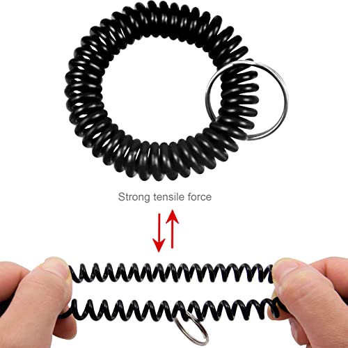 10Pcs Solid Black Soft Strong Highly Spring Spiral Coil Wrist Band Key Ring Chain #TOP3