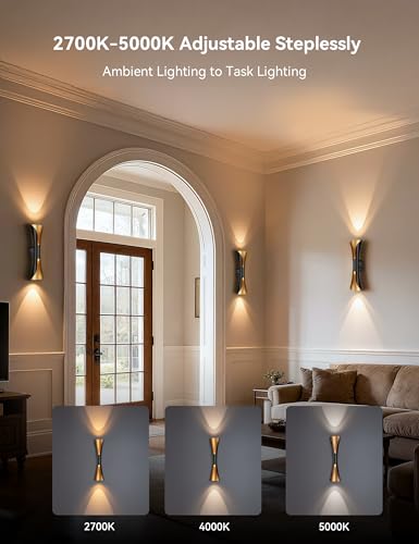 Image of Tubicen Battery Wall Sconce Set of Two with Remote Art Deco Cordless Sconce | 3-Color Dimmable Movie Theater Lights 9000mAh Rechargeable Up Down Accent Wall Light for Living Room Bedroom Black and Gold
