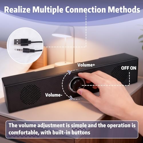 Enceinte PC Barre de Son, Haut-Parleur USB avec Câble AUX 3.5mm, Son Clair et Puissant, Commandes de Volume Faciles, Idéal Gaming et Bureau pour Ordinateur de Bureau, Laptop, Moniteur, TV. – Image 4