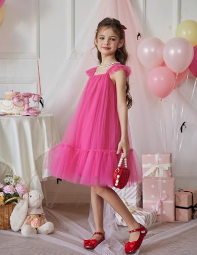 Image of Arshiner Toddler Tulle Dress for Girls Layered Tutu Ruffle Dresses Swing Twirly Fairy Summer Birthday Party Wedding Sundress
