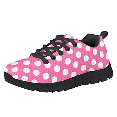 AmzPrint Unisex-Child Casual Black and White Polka Dot Print Sneakers Vintage Breathable Athletic Big Boys Sneakers Size 132