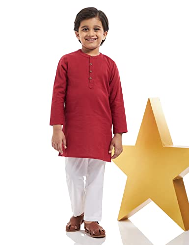 Image of Amazon Brand - Jam & Honey Regular Boys Kurta Sets (AW21KPJF01 Maroon 11-12 Years)