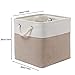 MidmmVick 11 x 11 Inch Cube Storage Bins, 6 Pack Large Collapsible Fabric Storage Bin with Ropes, Foldable Storage Cubes for Home, Office,Closet, Clothes, Toys Organizer (White & Beige-11