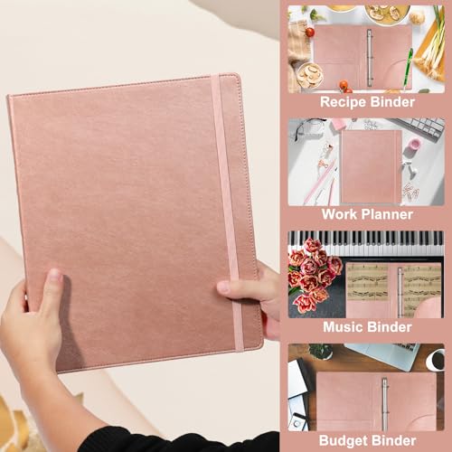 2 Pack Letter Size 3 Ring Leather Binder 1 inch D-Ring Professional Binder Organizer Planner Binder Portfolio Organizer for Holds 200 Sheets with 2 Inner Pockets for School Office Work (Rose Gold) - Thumbnail 7
