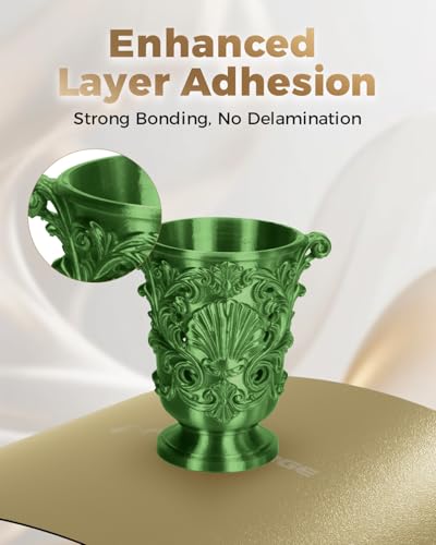 Image of VOXELAB Silk+ PLA Filament 1.75mm, Shiny Chrome-Like Finish with Enhanced Layer Adhesion, 1kg (2.2lbs) for Most FDM 3D Printers, Smooth & Flawless Printing(Green)