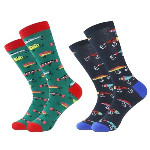MOAZIFI 2 Paar Angeln Socken Lustige Geschenke für Angler Männer Baumwollsocken Angel Zubehör Angler Geschenk Set Bequeme Atmungsaktive Angelsocken für Alltag Freizeit & Outdoor