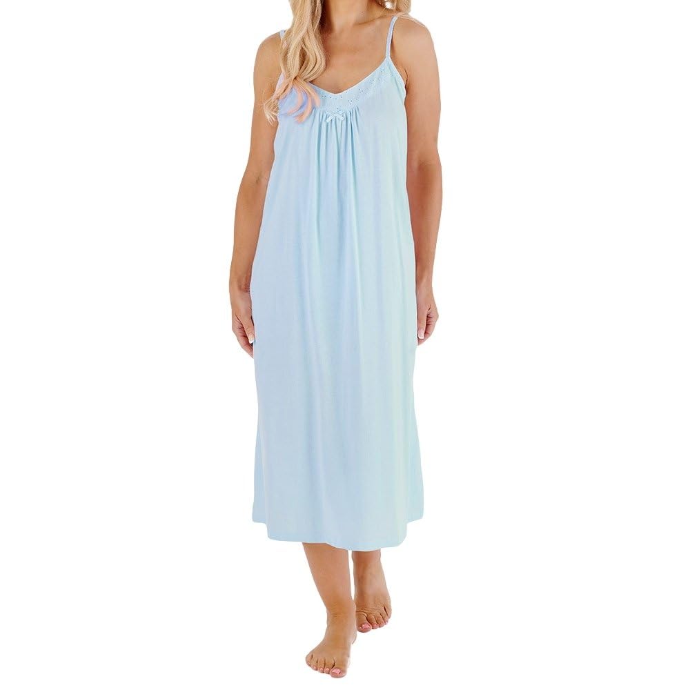Slenderella Jane Spaghetti Strap 44 Inch Cotton Nightdress (12/14, blue)