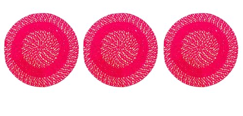 Image of Cotton Round Doormat for Entrance|Handmade Cotton Doormat | Quick Dry, Washable Door Mat for Home, Bathroom & Bedroom - 16 Inch Small (Pink-3h)