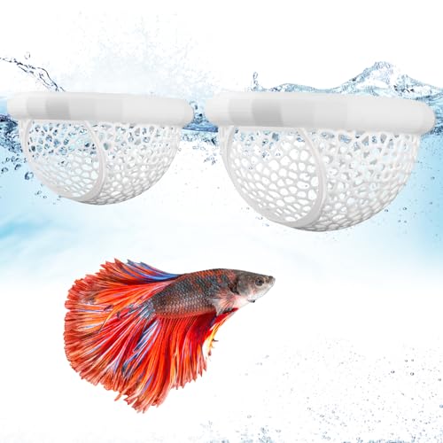 Jieting 2 Sizes Floating Betta Fish Hide and Shrimp Cave – 3D Printed Aquarium Hammock, Floating Feeder Ring, and Resting Shelter for Nano Aquariums & Fish Tank Decorations (White)