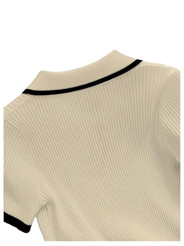 Verdusa Women's Old Money Tops Knit Short Sleeve Sweater Button Front Collared Crop Tops4
