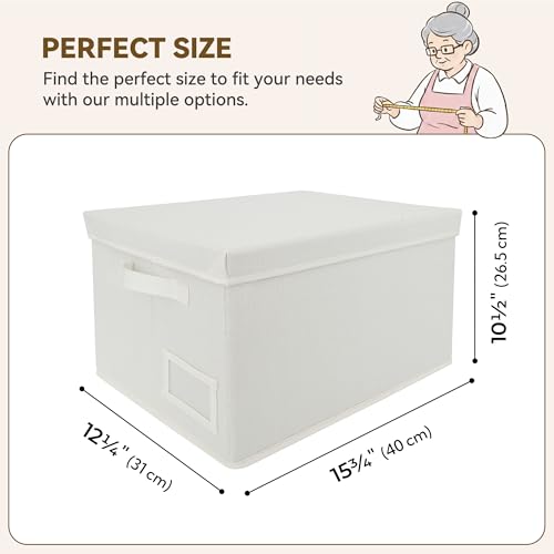 Image of GRANNY SAYS Fabric Storage Bins With Lids, Shelf Organizer for Closet, Clothes Organizer, Organization Boxes, Ivory, 3-Pack