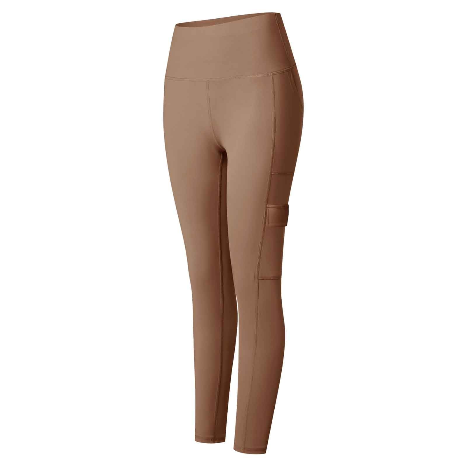 Women's High Waist Yoga Pants with Pockets 7/8 Length Workout Leggings for Running Fitness and Daily Wear (Coffee, S)