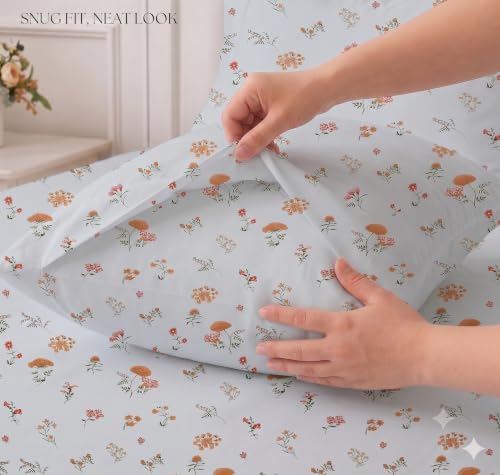 Image of IVAZA Ezyption Cotton Super Soft 240 TC Elastic Fitted All Around Elastic Printed King Size Double Bed Bedsheet with 2 Pillow Cover 72 inch X 78 inch3 White Rust