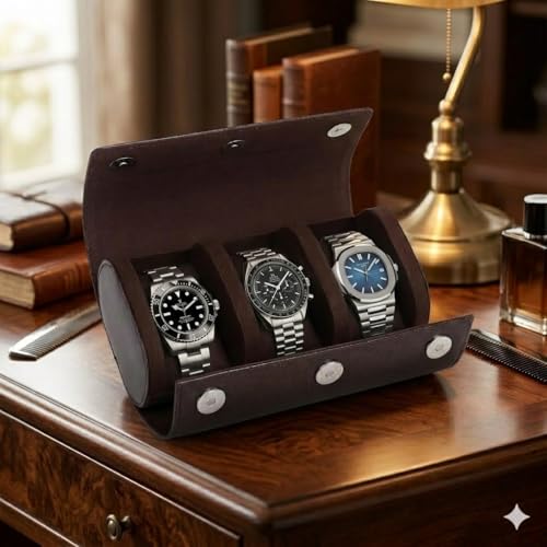 Image of essart Luxury Watch Storage Case - Premium Leather Organizer Box for Exclusive Timepieces, Elegant Display & Protection for Collectors (WR-1013-Snakebit-Brown)