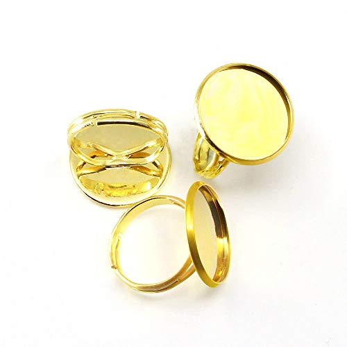 10pcs/lot Adjustable Ring Blanks Base Fit Dia 8-25 mm Glass Cabochons Cameo Settings Tray Finger Ring Base Blank Bezel Tray for DIY Making Rings (Gold, 25mm(0.98inch)*10pcs)