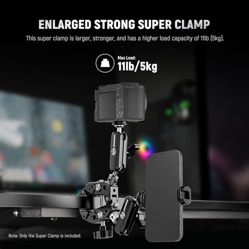 Image of NEEWER Heavy Duty Super Clamp with Two 360 Dual Ball Head Magic Arms, 1 /4 inch 3 /8 inch Screw Threads, Phone & Action Camera Mount Adapter for Flat /Round Surface Compatible with GoPro DJI Insta360 DSLR