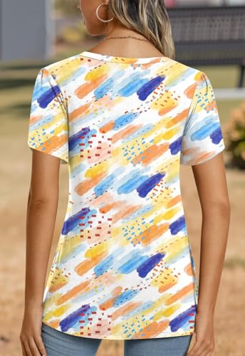 Image of CATHY 2026 Women Tops Summer Short Sleeve Tunic V Neck T-Shirts Loose Casual Floral Blouse S-4XL