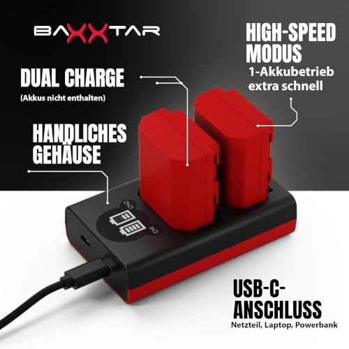 Baxxtar NP-FZ100 Akku Ladegerät - Mini Ladegerät Dual LCD - Versorgung über USB-C oder Micro-USB-18582 – Ansicht 4