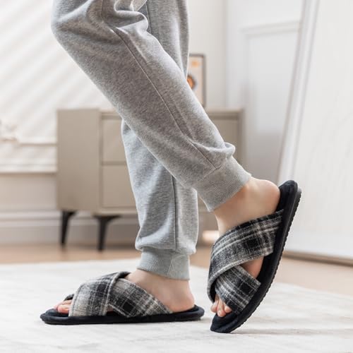 Mens Cozy Slippers Cross Band House Slippers with Memory Foam Soft Non-slip Indoor House Shoes Open Toe Summer Breathable Slipper2