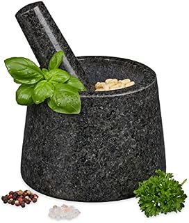 Relaxdays Moździerz z tłuczkiem, granit, polerowany, trwały, do przypraw i ziół, moździerz kamienny, śr.: 13,5 cm, ciemnoszary