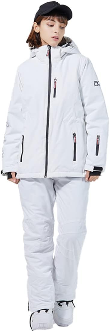 Women Waterproof and Windproof Sweety Print Ski Jacket Snowboard Coat with Ski Bib Pants Snowsuits for Outdoor Sports