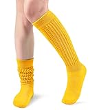Witwot Slouch Socks Women Knee High Boot Long Tube Scrunch Sock Bright Yellow