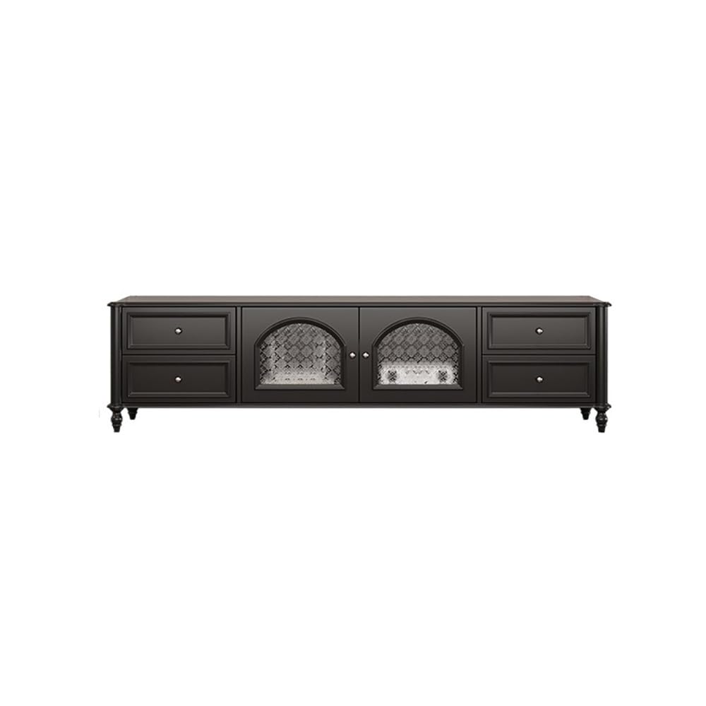 Mobile TV 200cm Console Legno Massello Vintage, Hub Intrattenimento Nero Rustico, Mobile Deposito per Alberghi & Agriturismi Console multimediale