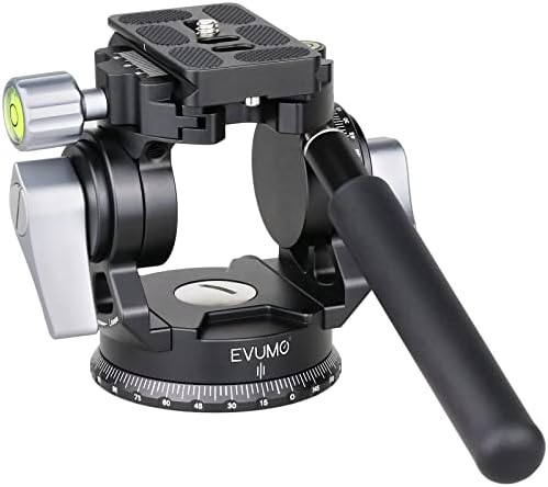 EVUMO Professional Portable Tripod Head, Camera Video Head with Quick Release Plate for Camcorder, DSLR, Camera, Video Tripod, with Detachable Handle & 1/4'' 3/8'' Screw, Max Load 22lbs/10kg