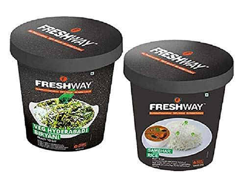 Freshway Pack of 2 (Sambhar Rice & Veg Hyderabadi Biryani) Ready to Eat Freeze Dried Products with No Added Preservative & Colors