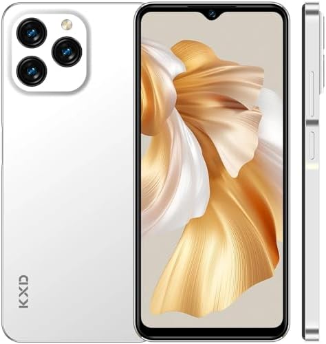 KXD A07 Unlock Cell Phone, Android 12 Unlocked Phone, 4500mAh 10W Fast Smartphones, 13MP+8MP, 6.52Inch HD+, 8GB + 128GB/SD 256GB Mobile Phone, Fingerprint/Face ID, 4G Dual SIM Phone - Black (White)