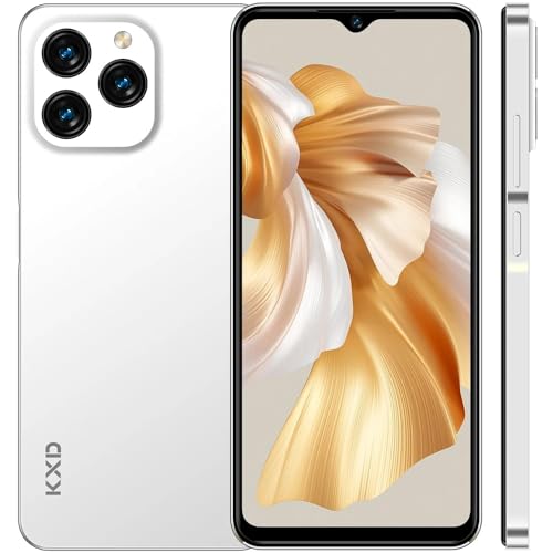 KXD A07 Unlock Cell Phone, Android 12 Unlocked Phone, 4500mAh 10W Fast Smartphones, 13MP+8MP, 6.52Inch HD+, 8GB + 128GB/SD 256GB Mobile Phone, Fingerprint/Face ID, 4G Dual SIM Phone – White