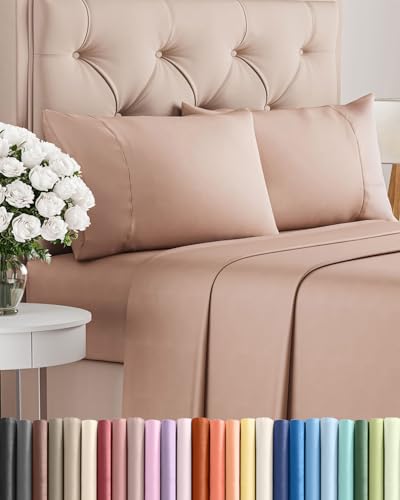 Image of Twin 4 Piece Bed Sheet Set - Comfy, Breathable & Cooling Sheets - Mauve | Ultra Soft Hotel Luxury Bedding Set with 8-16 Inch Deep Pockets, 1 Flat & 1 Fitted Sheet & 2 Pillowcases, Wrinkle & Fade Free
