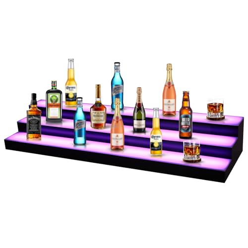 LED Lighted Liquor Bottle Display, 3 Tiers 40 Inch LED Liquor Shelves with RF Remote, Liquor Bottle Accessories Shelf for Home Bar, 16 Static Colors 4 Dynamic Mode