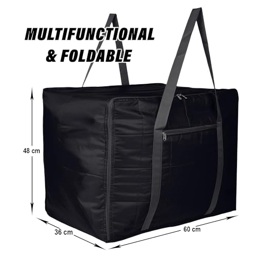 Image of Kuber Industries Jumbo Storage Bag with Handle & Zipper Closure | Parachute Underbed /Wardrobe Clothes Storage Organizer | Black