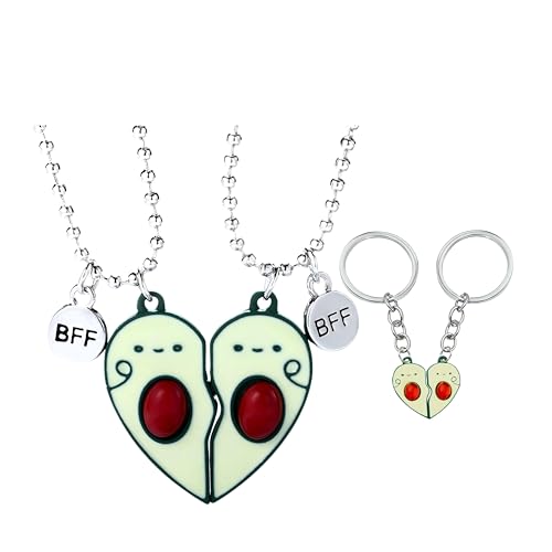 Cute Avocado Necklace Keychain Set Half Broken Heart Best Friend Matching Jewelry for best friends