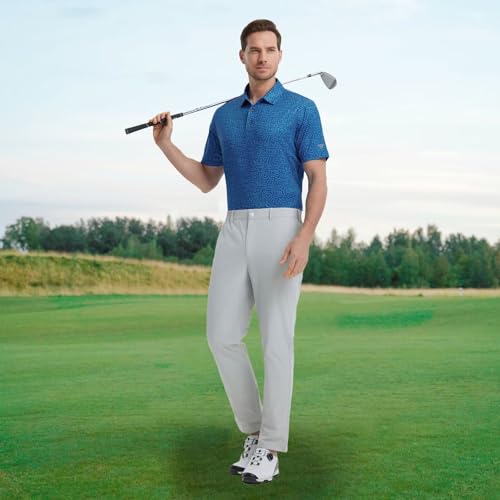 Image of M MAELREG Mens Golf Shirt Short Sleeve Dry Fit Print Moisture Wicking Performance Patterns Collared Polo Shirt