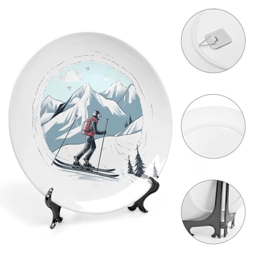 Plato decorativo de porcelana temática esquí de 7 pulg miniatura 4