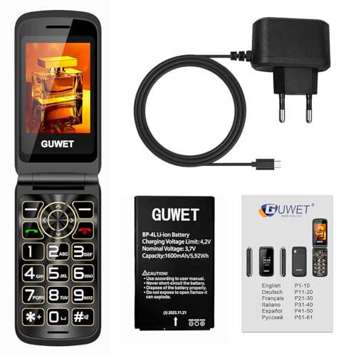 Guwet 2G Seniorenhandy Klapphandy ohne Vertrag, Rentner Handy Großen Tasten, SOS Notruffunktion, 1600 mAh Akku, 2.4+1.77 Dual Display, Dual SIM mit Notruftaste, Blau.