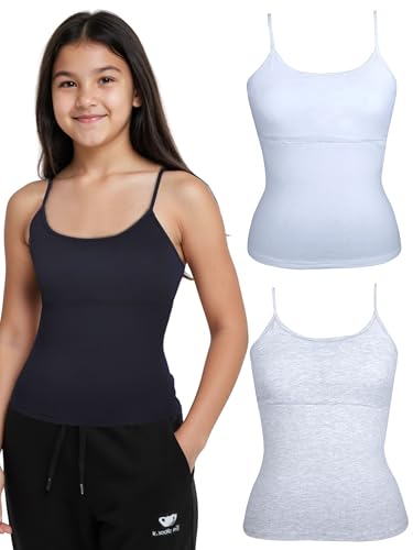 Image of DChica Essentials Padded Camisole Starter Bra for Young Girls, Sleeveless Undershirts Cami Vest with Adjustable Straps, Cotton Camisole Tank Top /Innerwear for Girls