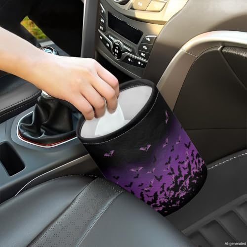 Image of Halloween Bats Car Trash Can Collapsible Portable Small Car Garbage Bin for Front Seat, Back Seat, Floor, Headrest Rubbish Bin Universal for SUV Trucks