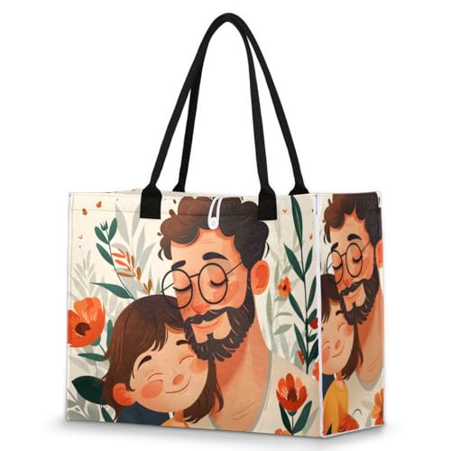 Father Daughter Flower Tote Bag for Women Large Beach Bag Reusable Tote Bags for Work Travel Beach Shopping