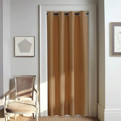 NICETOWN Door Curtain for Closet Doors 80 Inches Long 1 Panel, Blackout Doorway Curtain for Open Closet Bedroom, Room Divider Living Room for Privacy (Gold Brown, 1 Panel, 46W x 80L)
