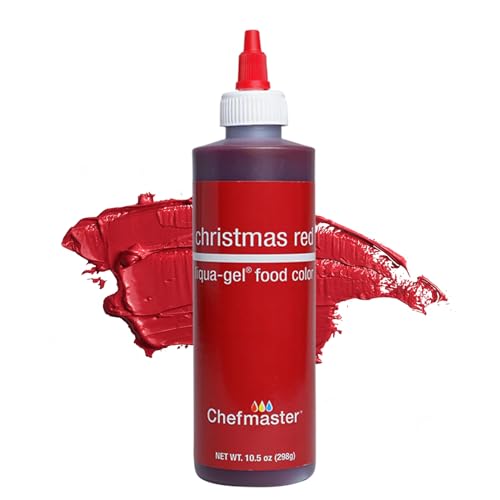 Chefmaster Xmas Red Liqua-Gel® Food Coloring | Vibrant Color | Professional-Grade Dye for Icing, Frosting, Fondant | Baking &amp; Decorating | Fade-Resistant | Easy-to-Use | Made in USA | 10.5 oz