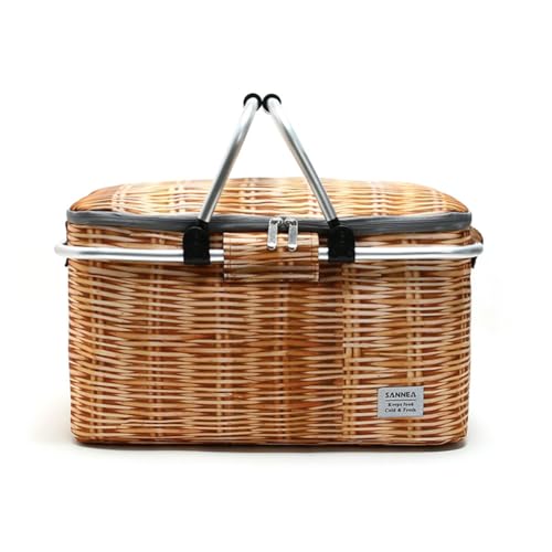 GreatRise Panier de pique-nique avec isolation, motif en osier, panier de courses pliable 25L, sac...