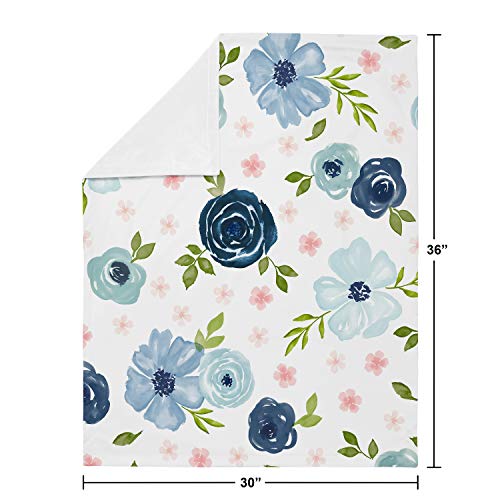 Sweet Jojo Designs Navy Blue And Pink Watercolor Floral Baby Girl Receiving Security Swaddle Blanket For Newborn Or Toddler Nursery Car Seat Stroller Soft Minky - Blush Green White Shabby Chic Flower #TOP3