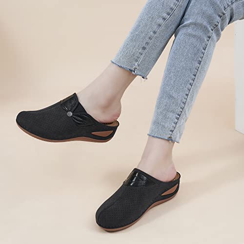 Ecetana Clogs For Women Comfortable Slip On Leather Mule Womens Casual Wedge Sandals Shoes #TOP4