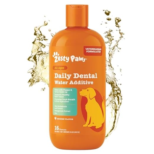 Zesty Paws Dog Dental Water Additive - Dog Breath Freshener + Oral Care - Plaque & Tartar Control - for Teeth & Gum Health - Pomegranate, Green Tea, Aloe & Zinc Extract - Chicken Flavor 16oz