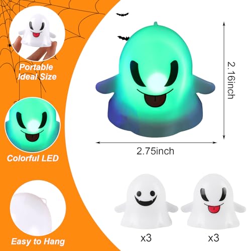Image of KIMOBER Halloween Flameless Candles,6Pcs White Ghosts Colorful LED Candles for Indoor Halloween Decorations Home Halloween Decor